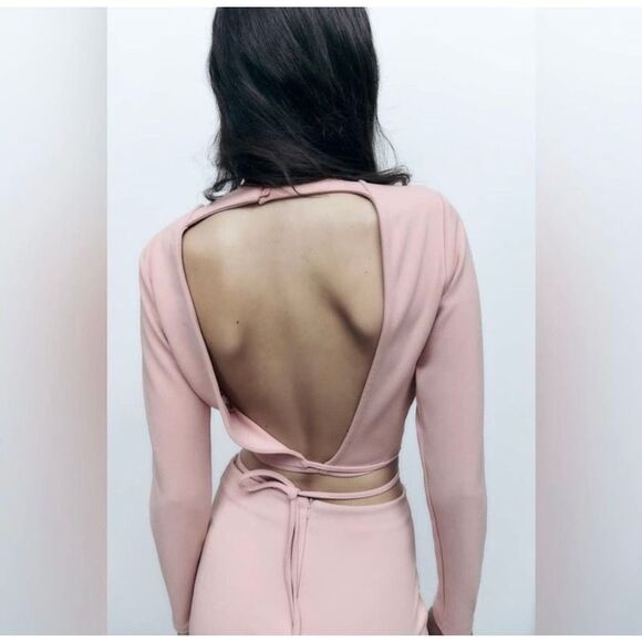 Zara EUC Open Back Top With Ties Pink Cropped Size XS - Picture 1 of 10